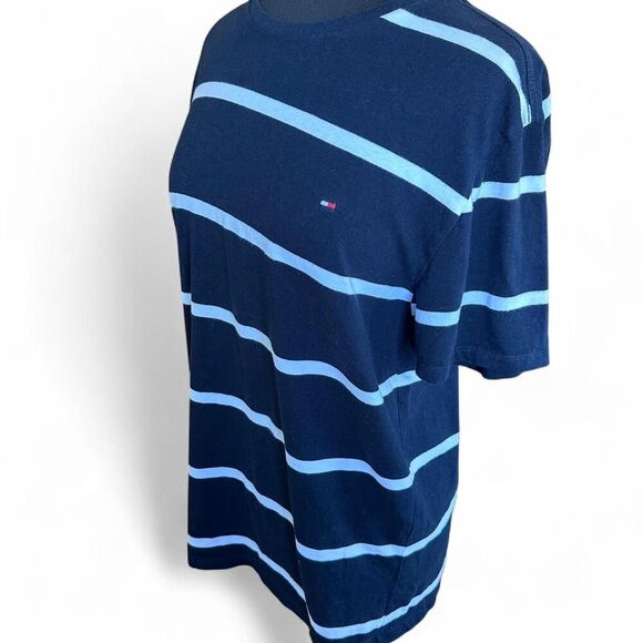 Tommy Hilfiger Navy Blue Striped Tee Shirt - Size L - Classic Casual Preppy - Picture 5 of 8